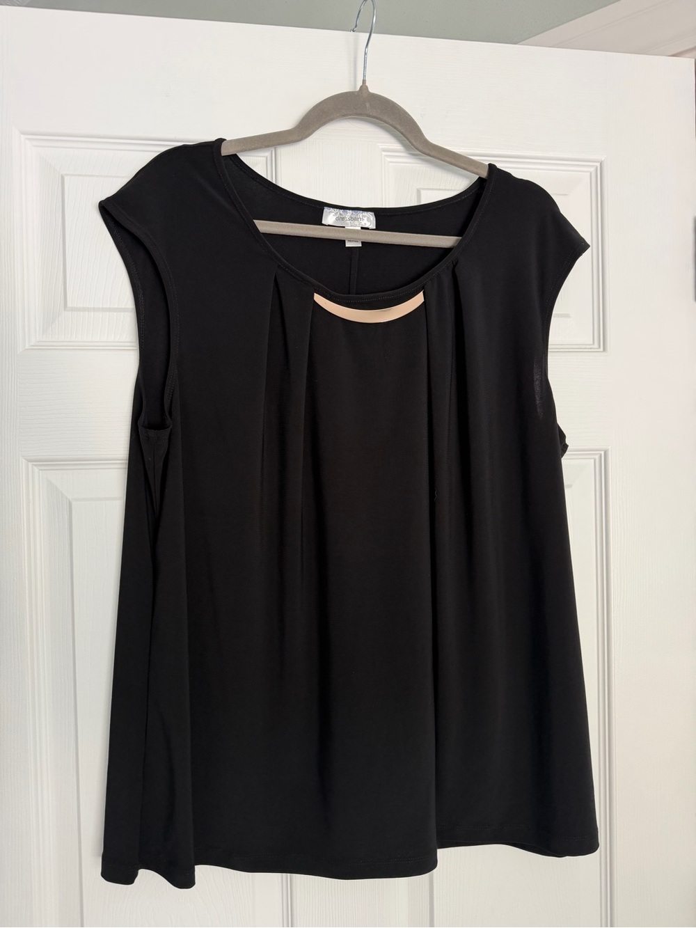 dressbarn Black Sleeveless Pleated Tank with Gold Accent